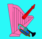 Dibujo Arpa, flauta y trompeta pintado por tizi