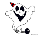 Dibujo Fantasma con sombrero de fiesta pintado por fantasma