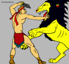 Dibujo Gladiador contra león pintado por jack