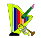 Dibujo Arpa, flauta y trompeta pintado por irene