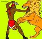 Dibujo Gladiador contra león pintado por leon