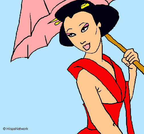 Geisha con paraguas