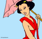 Dibujo Geisha con paraguas pintado por Gatitamorena
