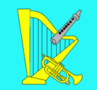 Dibujo Arpa, flauta y trompeta pintado por KIKE