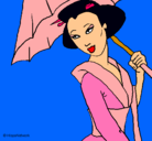 Dibujo Geisha con paraguas pintado por gra