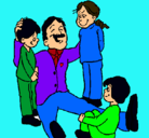 Dibujo Papa con sus 3 hijos pintado por mer1th