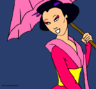 Dibujo Geisha con paraguas pintado por ornella