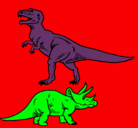 Dibujo Triceratops y tiranosaurios rex pintado por enano