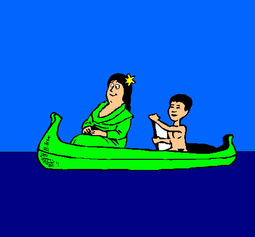 Madre e hijo en canoa