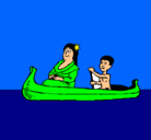 Dibujo Madre e hijo en canoa pintado por jhostin