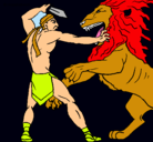 Dibujo Gladiador contra león pintado por juan