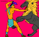 Dibujo Gladiador contra león pintado por zidasmariaespe