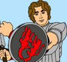 Dibujo Caballero con escudo de león pintado por guerrero