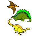 Dibujo Tres clases de dinosaurios pintado por benjaminfarias