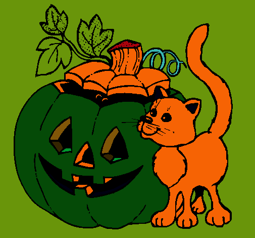 Calabaza y gato