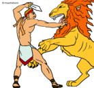 Dibujo Gladiador contra león pintado por gean