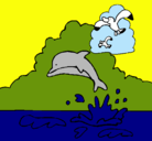 Dibujo Delfín y gaviota pintado por america