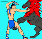 Dibujo Gladiador contra león pintado por marvin