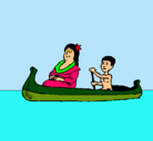 Dibujo Madre e hijo en canoa pintado por EVAAYALA