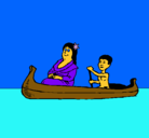 Dibujo Madre e hijo en canoa pintado por dx