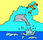 Dibujo Delfín y gaviota pintado por alejandrita