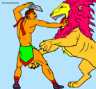 Dibujo Gladiador contra león pintado por ELEAZAR