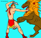 Dibujo Gladiador contra león pintado por kike