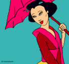 Dibujo Geisha con paraguas pintado por sarita