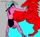 Dibujo Gladiador contra león pintado por edgard