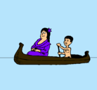 Dibujo Madre e hijo en canoa pintado por lucas