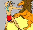 Dibujo Gladiador contra león pintado por jime