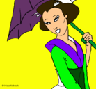 Dibujo Geisha con paraguas pintado por monas