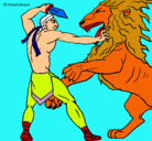 Dibujo Gladiador contra león pintado por ABRAHAM
