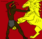 Dibujo Gladiador contra león pintado por RAUL