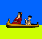 Dibujo Madre e hijo en canoa pintado por JUAN