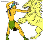Dibujo Gladiador contra león pintado por esteban