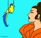 Dibujo Mujer y pájaro pintado por EVAAYALA