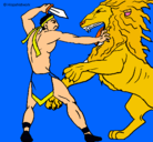 Dibujo Gladiador contra león pintado por alexander