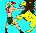 Dibujo Gladiador contra león pintado por Denis
