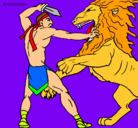 Dibujo Gladiador contra león pintado por Jen