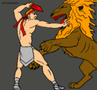 Dibujo Gladiador contra león pintado por ARES