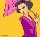Dibujo Geisha con paraguas pintado por valeri