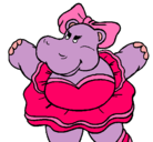Dibujo Hipopótama con lazo pintado por diana