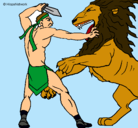 Dibujo Gladiador contra león pintado por lor