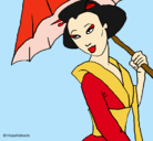 Dibujo Geisha con paraguas pintado por caro_chika_loca