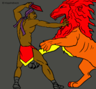 Dibujo Gladiador contra león pintado por leoz.