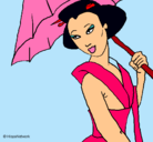 Dibujo Geisha con paraguas pintado por YASMIN