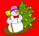 Dibujo Muñeco de nieve y árbol navideño pintado por vanya