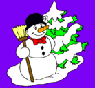 Dibujo Muñeco de nieve y árbol navideño pintado por SARITA