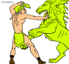 Dibujo Gladiador contra león pintado por mariajose